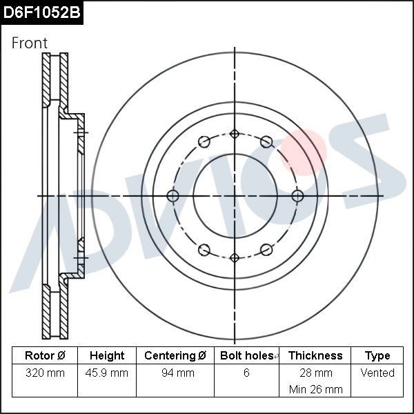 Тормозной диск Advics. Артикул D6F1052B