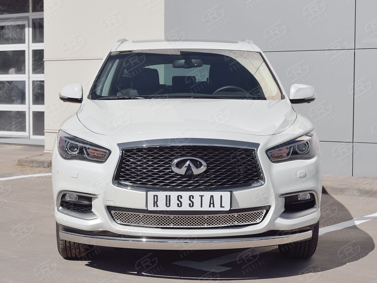 Защита RusStal переднего бампера d75х42 (дуга) для Infiniti QX60 2016-2026. Артикул IQXZ-002673