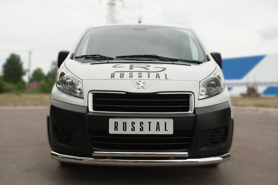 Защита RusStal переднего бампера d63 (секции) d42 (дуга) для Peugeot Expert Короткая база II 2007-2012. Артикул PEXZ-002118