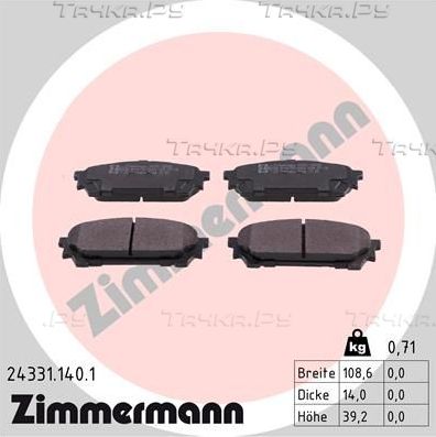 Тормозные колодки Zimmermann задние для Subaru Impreza II 2003-2009. Артикул 24331.140.1