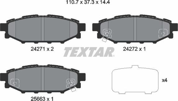 Тормозные колодки Textar задние для Subaru Impreza III 2008-2014. Артикул 2427101