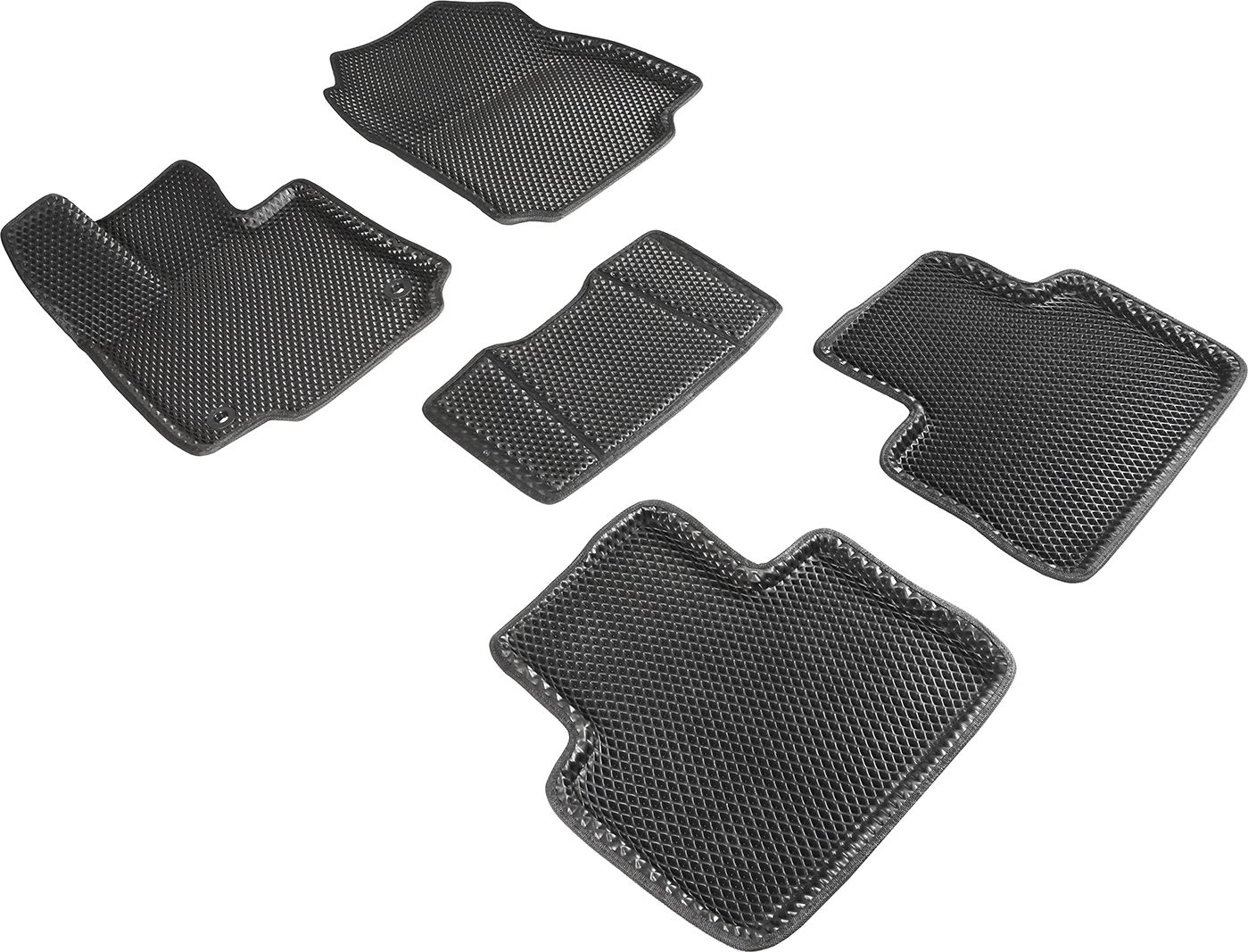 Коврики Seintex 3D EVA с рисунком РОМБ для салона Toyota RAV4 V АКПП 2018-2026 ЧЕРНЫЕ. Артикул 95196