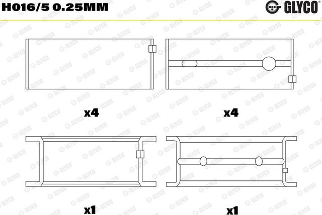 Вкладыши коренные Glyco для Volvo 760 1985-1992. Артикул H016/5 0.25mm