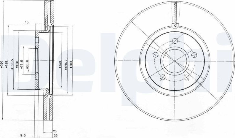 Тормозной диск Delphi передний для Volvo S40 II 2004-2012. Артикул BG4056C