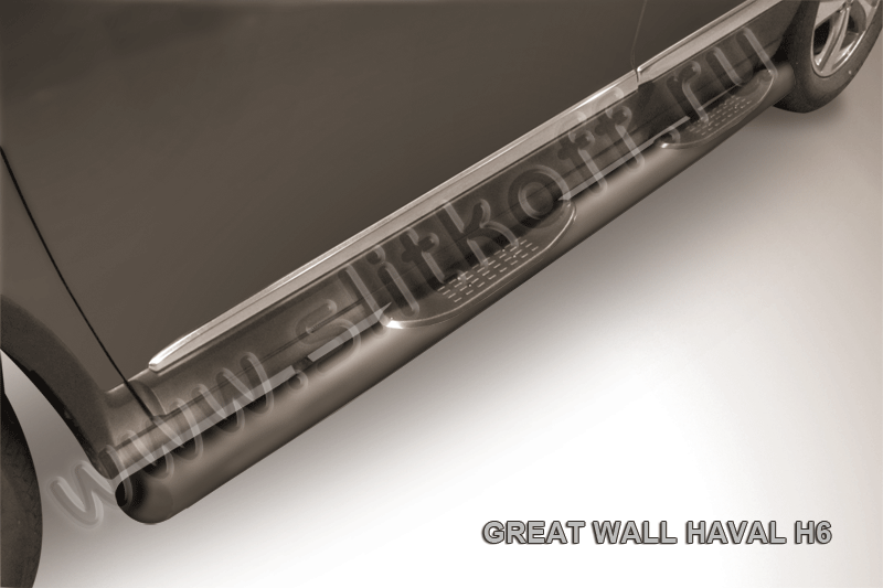 Пороги Slitkoff d76 с проступью со скосами 45 градусов завальцованные для Haval H6 2014-2020 Черные. Артикул HavH6007B