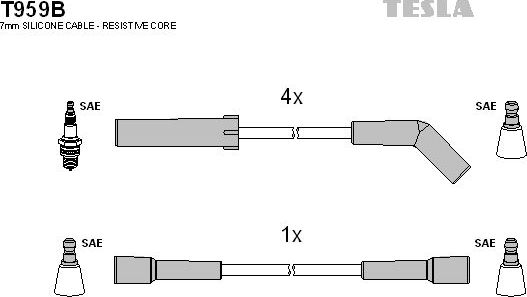Высоковольтные провода (провода зажигания) (комплект) Tesla для Citroen XM I 1989-1994. Артикул T959B