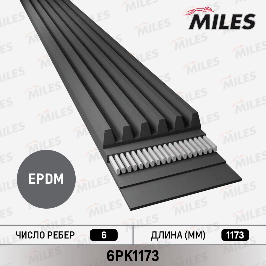 Приводной ремень поликлиновой Miles. Артикул 6PK1173
