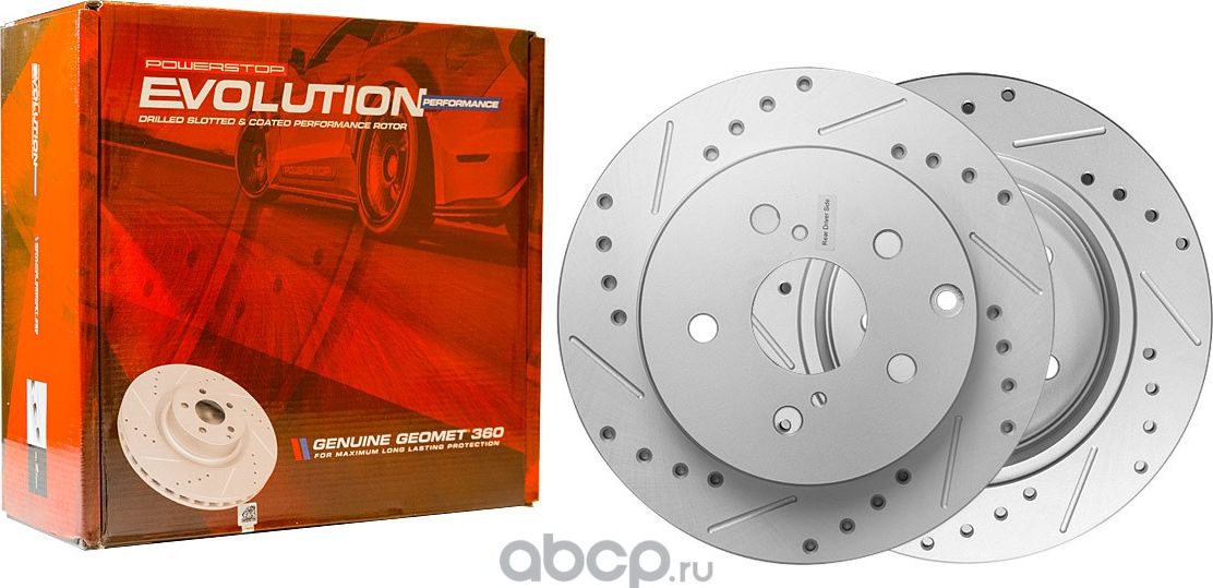 Задний тормозной диск Evolution с перфорацией и насечками, в покрытии GEOMET Pow (Powerstop). Артикул JBR1370