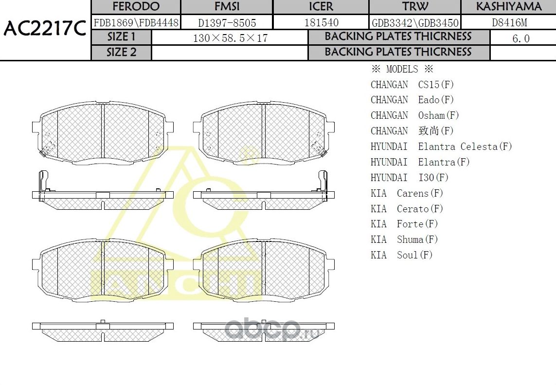 Тормозные колодки (Anchi) Anchi. Артикул AC2217C