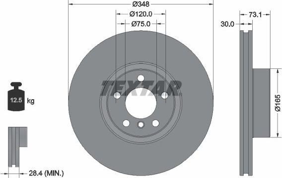 Тормозной диск Textar Pro+ передний правый для BMW X4 I (F26) 2015-2018. Артикул 92320505