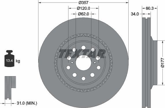 Тормозной диск Textar Pro передний правый для Lexus LS IV 2006-2017. Артикул 92224303