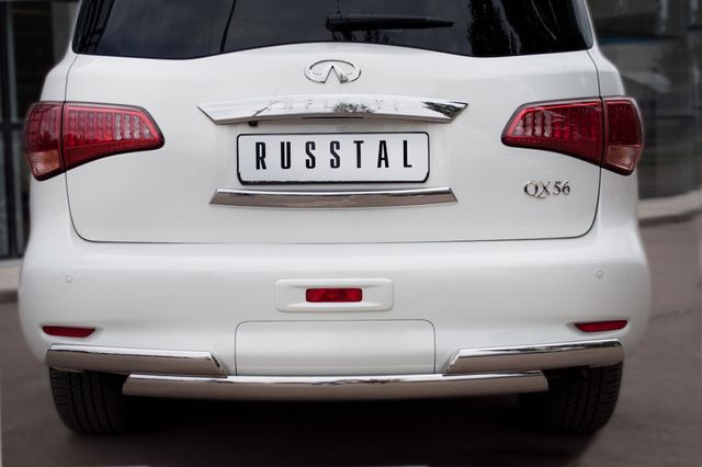 Защита RusStal заднего бампера 75х42/(75х42)х2 овалы для Infiniti QX56 III 2010-2013. Артикул INZ-000849