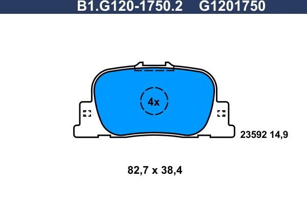 Тормозные колодки Galfer задние для Toyota Prius II (XW20) 2004-2009. Артикул B1.G120-1750.2