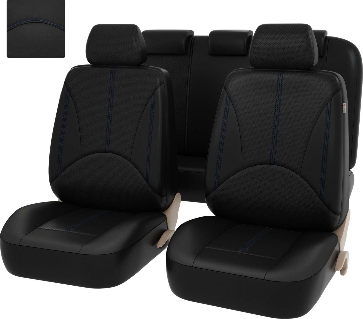 Чехлы универсальные PSV Imperial Next на сидения, цвет Черный/Отстрочка синяя. Артикул 124615