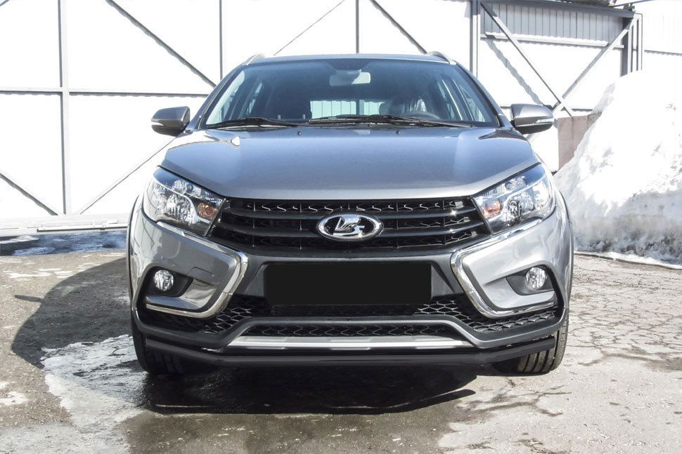 Защита Slitkoff переднего бампера d42 для Lada Vesta SW Cross 2017-2026 Черная. Артикул LadVSWCR03B