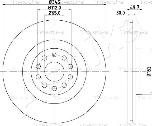 Тормозной диск ASHIKA передний для Volkswagen Eos I 2009-2010. Артикул 60-00-0908