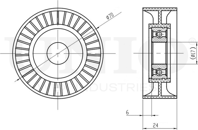 Ролик поликлинового ремня натяжной (Unio). Артикул TNS-10195
