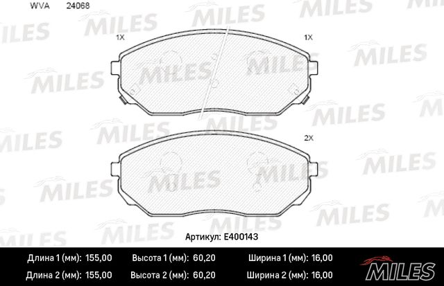 Тормозные колодки Miles (Low-Metallic). Артикул E400143