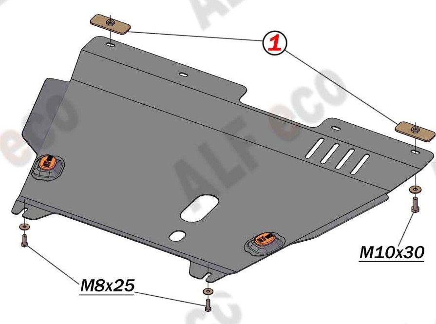 Защита алюминиевая Alfeco для картера и КПП Lifan Breez 2008-2014. Артикул ALF.35.02 AL4