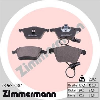 Тормозные колодки Zimmermann. Артикул 23762.200.1