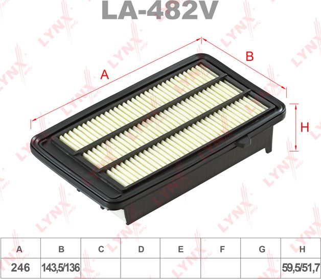 Воздушный фильтр LYNXauto. Артикул LA-482V