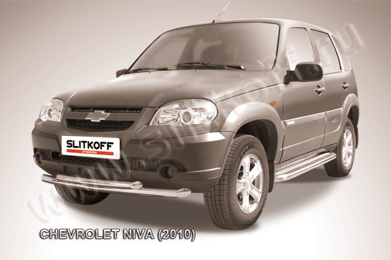 Защита Slitkoff переднего бампера d57/57 двойная для Chevrolet Niva 2009-2020. Артикул CHN10-004