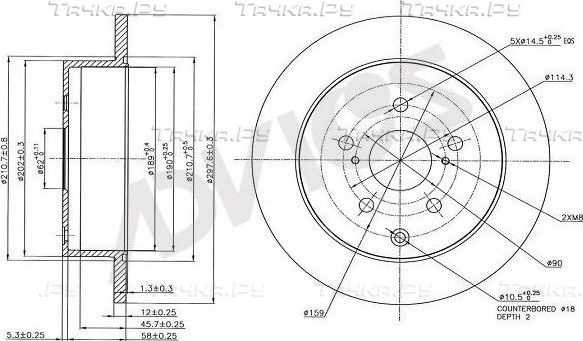 Тормозной диск Advics для Toyota Alphard II 2008-2014. Артикул A6R203B