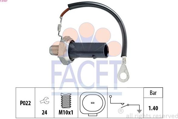 Датчик давления масла Facet Made in Italy - OE Equivalent. Артикул 7.0167