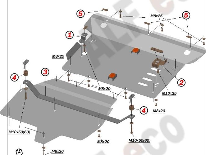 Защита алюминиевая Alfeco для картера и КПП Mercedes-Benz V-Класс W447 4WD 2014-2026. Артикул ALF.36.16 AL4