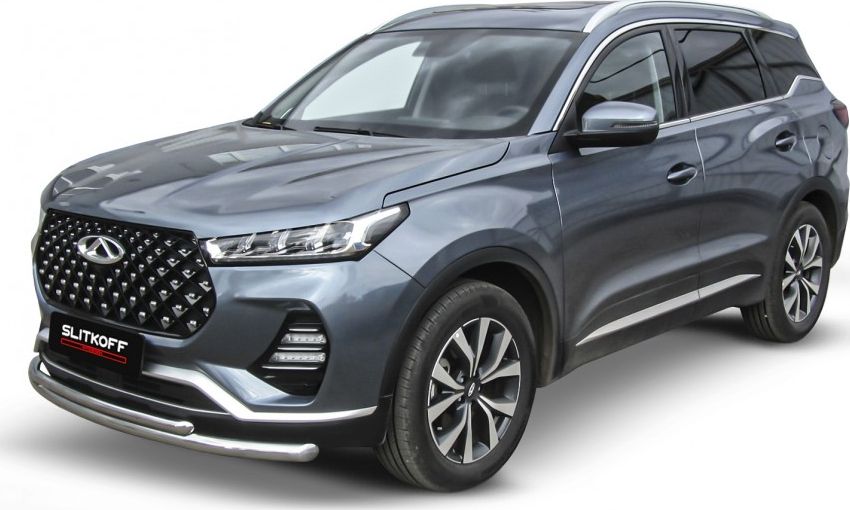 Защита Slitkoff переднего бампера d57+d42 двойная для Chery Tiggo 7 Pro 2020-2026. Артикул CT7PR-002