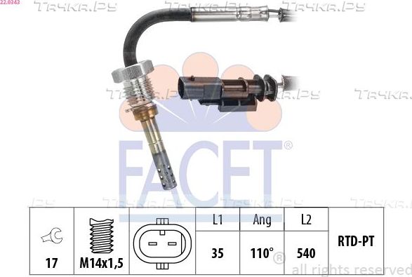 Датчик температуры выхлопных газов Facet Made in Italy - OE Equivalent. Артикул 22.0343