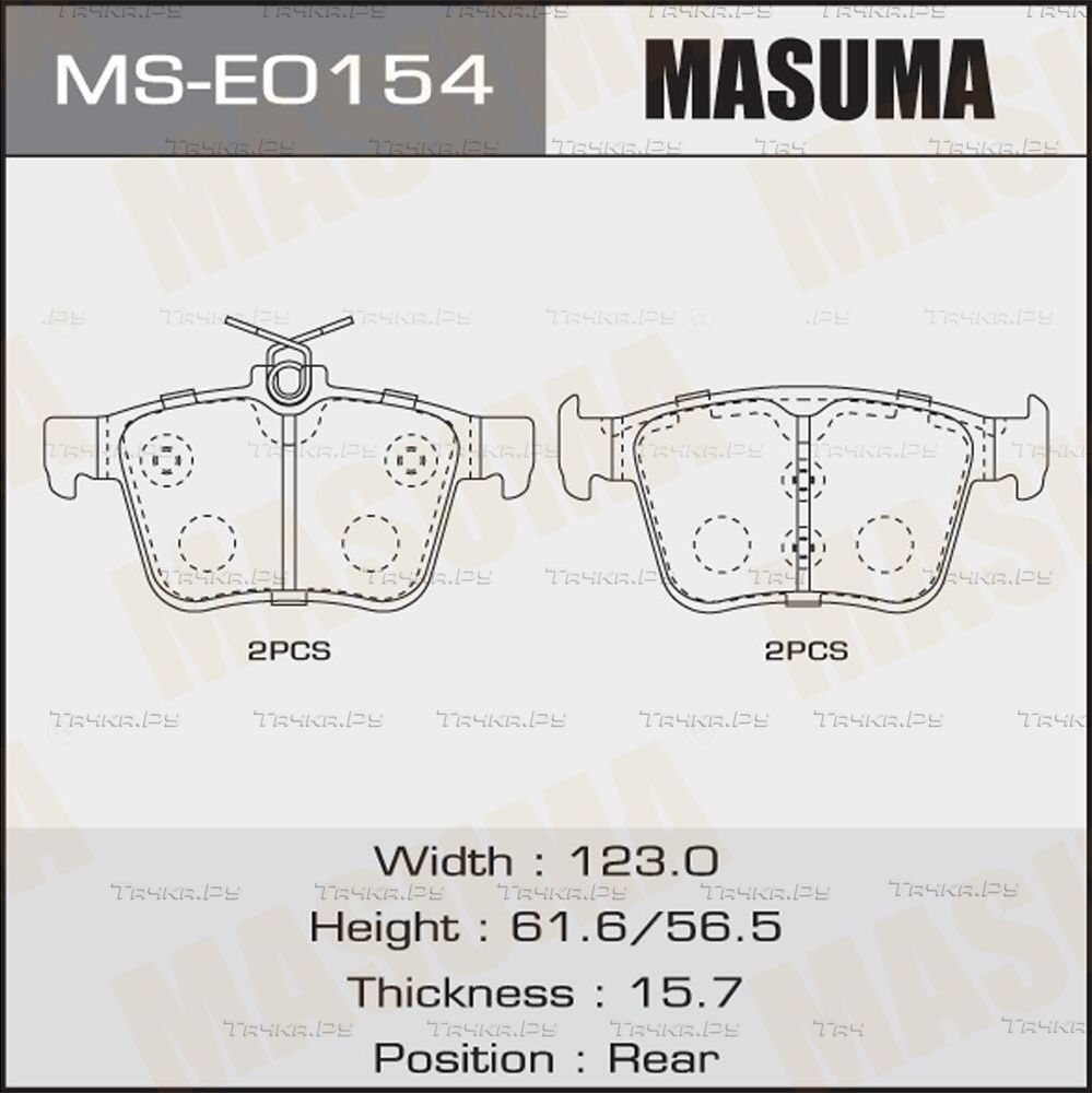 Тормозные колодки Masuma задние для Skoda Superb III 2015-2026. Артикул MS-E0154