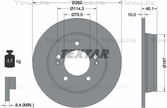 Тормозной диск Textar Pro задний для Hyundai Elantra VI (AD) 2015-2020. Артикул 92240003