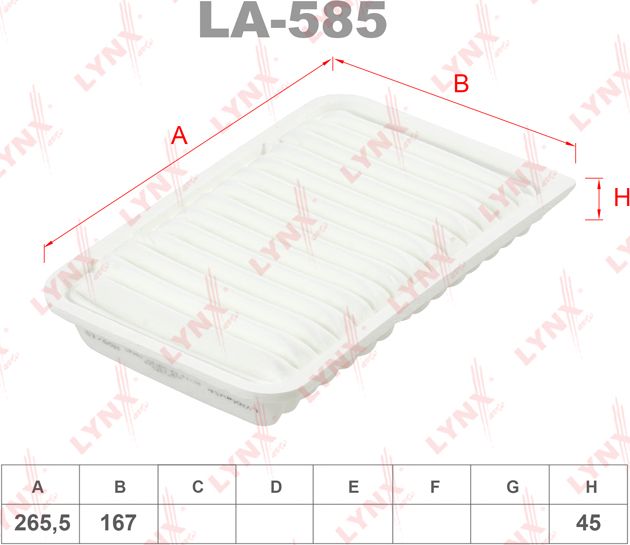 Воздушный фильтр LYNXauto для Suzuki Splash I 2008-2015. Артикул LA-585