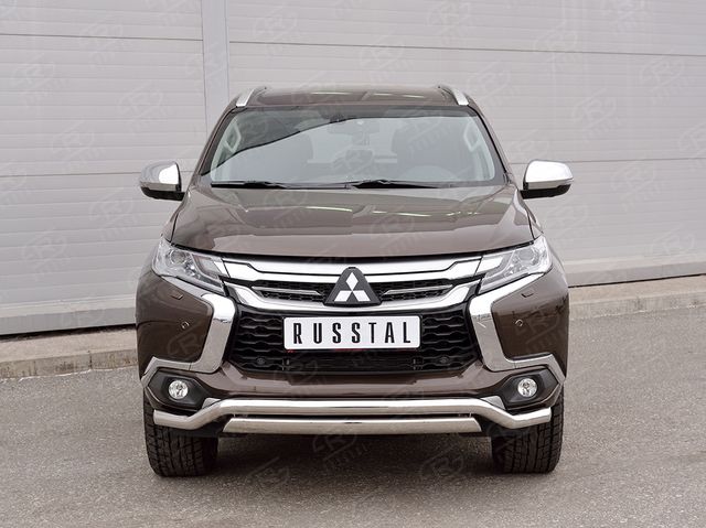 Защита RusStal переднего бампера d63 волна-75х42 дуга для Mitsubishi Pajero Sport III 2016-2020. Артикул MPJSZ-002480