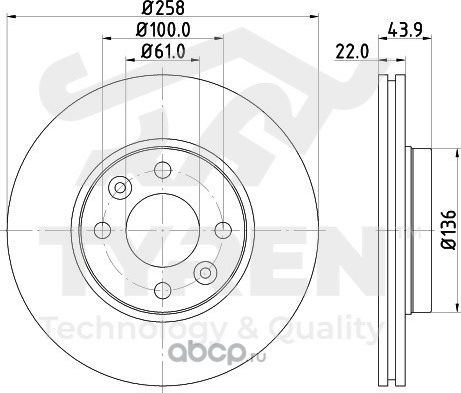 Тормозной диск (Tyren). Артикул TYR1017831