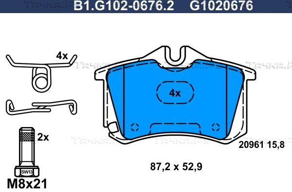 Тормозные колодки Galfer задние для Audi A4 II (B6) 2000-2004. Артикул B1.G102-0676.2