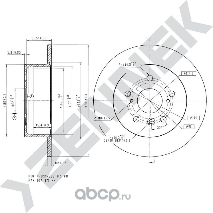 Диск тормозной задний TOYOTA CAMRY 06-12 AVALON 05-12 (Zennek). Артикул DBD0176