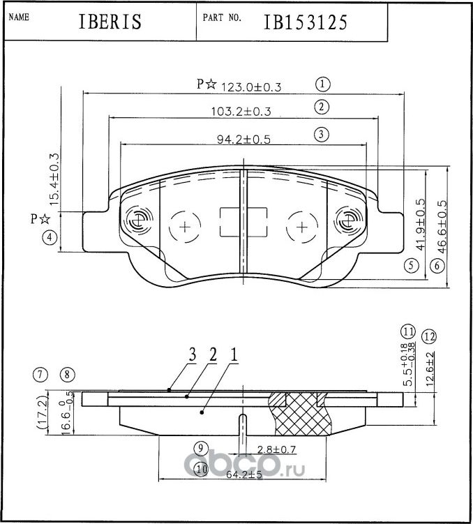 Колодки тормозные передние (Iberis). Артикул IB153125