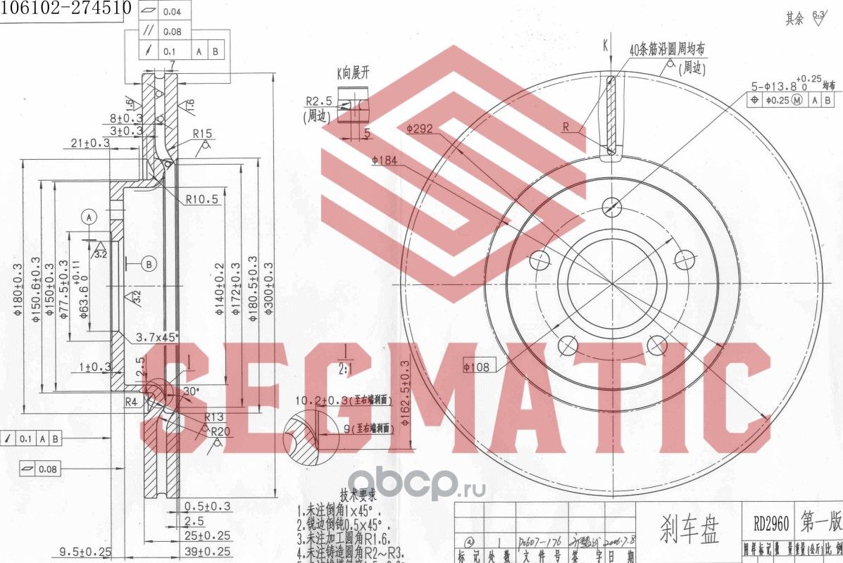 Диск тормозной (Segmatic). Артикул SBD30093144