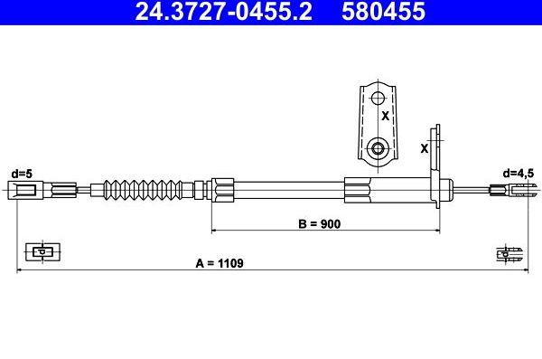 Трос ручника (тросик ручного тормоза) ATE задний правый для Mercedes-Benz S-Класс III (W140) 1993-1998. Артикул 24.3727-0455.2