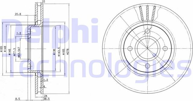 Тормозной диск Delphi передний для Ford Scorpio II 1994-1998. Артикул BG3056