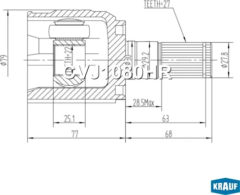 ШРУС внутренний (Krauf). Артикул CVJ1080HR
