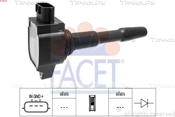 Катушка зажигания Facet OE Equivalent для Dacia Lodgy 2012-2026. Артикул 9.6513