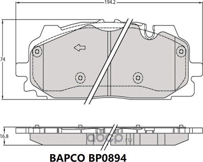 Колодки тормозные дисковые BP0894 передние, комплект, (Bapco). Артикул BP0894