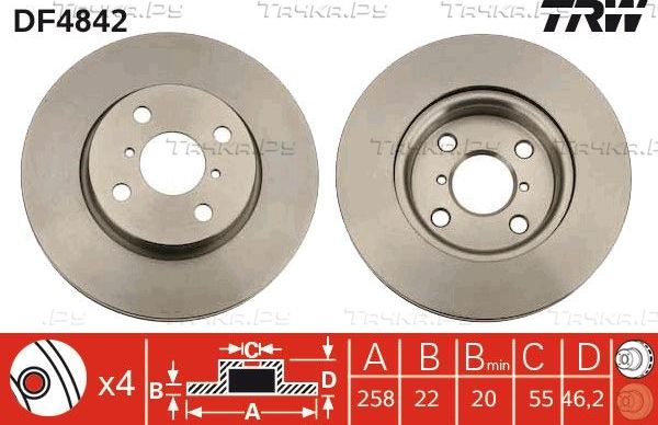 Тормозной диск TRW передний для Toyota Yaris III 2010-2014. Артикул DF4842