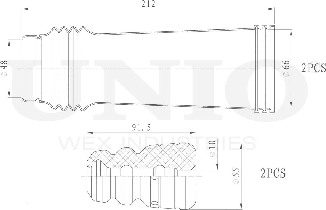 Отбойник и пыльник амортизатора, комплект (Unio). Артикул DUC-50022