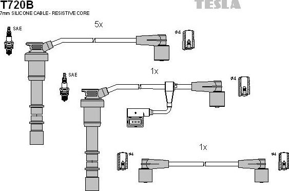 Высоковольтные провода (провода зажигания) (комплект) Tesla. Артикул T720B