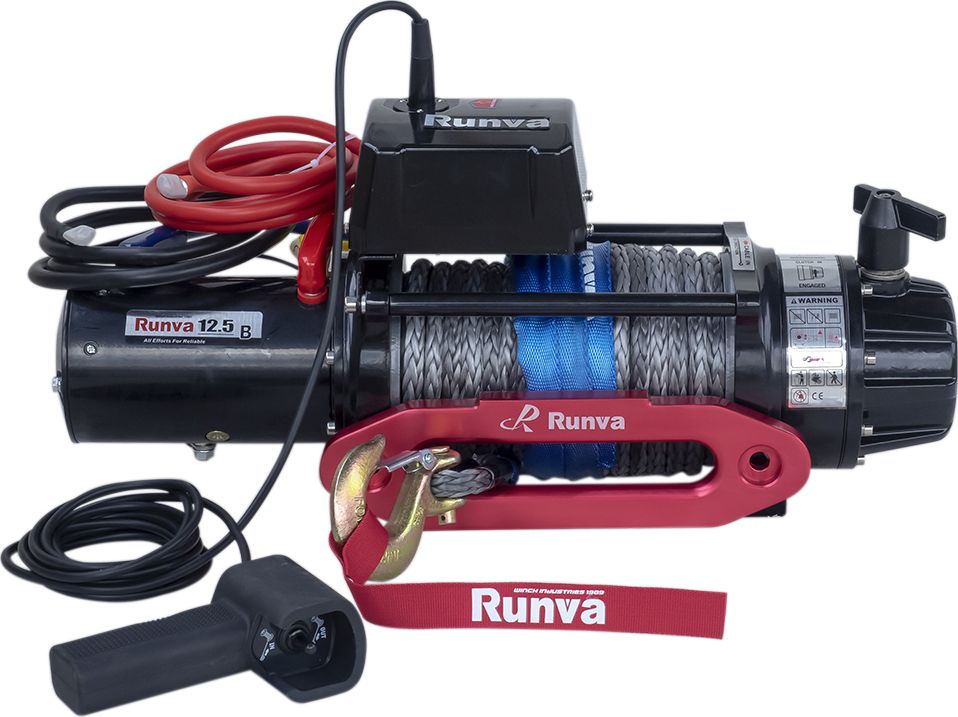Лебёдка электрическая 12V Runva 12500 lbs 5670 кг (влагозащищенная) синтетический трос. Артикул EWB12500SSR