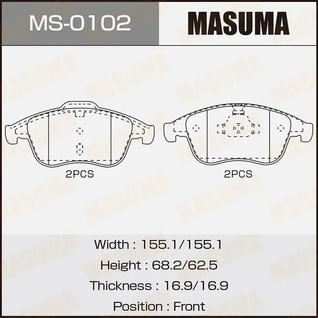 Колодки дисковые MASUMA, AN-4664K, P68047 front (1 6) Masuma. Артикул MS0102